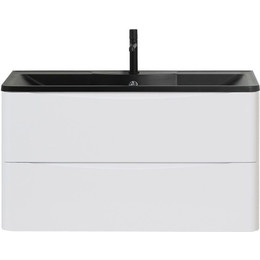 Тумба подвесная с раковиной BelBagno ACQUA-1000-2C-SO-BL 100 см, Bianco Lucido (раковина BB1000/455-LV-ART-ALR-NERO), Цвет фасада: Bianco Lucido Nero - фото 
