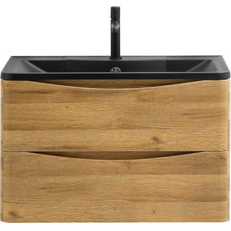 Тумба подвесная с раковиной BelBagno ACQUA-1000-2C-SO-RR 100 см, Rovere Rustico (раковина BB1000/455-LV-ART-ALR-NERO), Цвет фасада: Rovere Rustico Nero - фото 