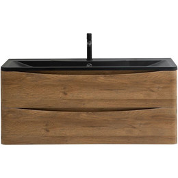 Тумба подвесная с раковиной BelBagno ACQUA-1200-2C-SO-RR 120 см, Rovere Rustico (раковина BB1200/455-LV-ART-ALR-NERO), Цвет фасада: Rovere Rustico Nero - фото 