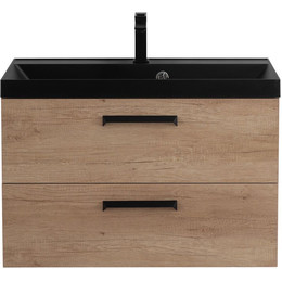 Тумба подвесная с раковиной BelBagno AURORA-800-2C-SO-RNN 80 см, Rovere Nebrasca Nature (раковина BB800/450-LV-ART-AST-NERO), Цвет фасада: Rovere Nebrasca Nature Nero - фото 