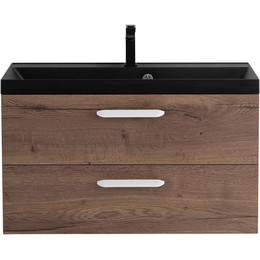 Тумба подвесная с раковиной BelBagno AURORA-800-2C-SO-RT 80 см, Rovere Tabacco (раковина BB800/450-LV-ART-AST-NERO), Цвет фасада: Rovere Tabacco Nero - фото 