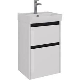 Тумба подвесная с раковиной Lemark Combi 45 см LM03C45T-black, белый глянец/черный матовый - фото 