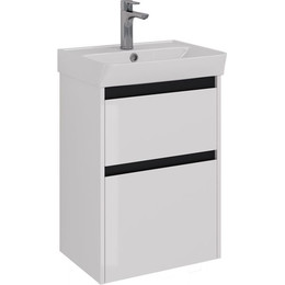 Тумба подвесная с раковиной Lemark Combi 50 см LM03C50T-black, белый глянец/черный матовый - фото 