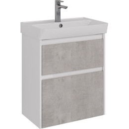 Тумба подвесная с раковиной Lemark Combi 60 см LM03C60T-Beton, белый глянец/бетон - фото 