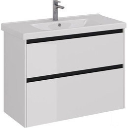 Тумба подвесная с раковиной Lemark Combi 100 см LM03C100T-black, белый глянец/черный матовый - фото 