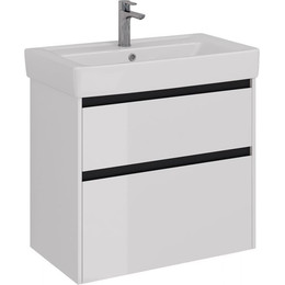 Тумба подвесная с раковиной Lemark Combi 80 см LM03C80T-black, белый глянец/черный матовый - фото 