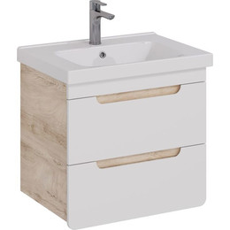Тумба подвесная с раковиной Lemark Olivia 65 см LM08OL65T, дуб кантри/белый глянец - фото 