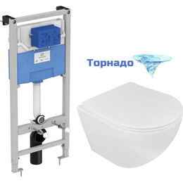 Инсталляция с подвесным унитазом комплект: Ideal Standard Prosys Frame 120 M R020467 с подвесным безободковым унитазом Loranto Ester 87265 сиденье микролифт, крепление (Система смыва торнадо) - фото 