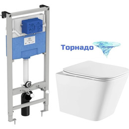 Инсталляция с подвесным унитазом комплект: Ideal Standard Prosys Frame 120 M R020467 с подвесным безободковым унитазом Azario Teramo AZ-0052-UQ сиденье микролифт, крепление (Система смыва торнадо) - фото 