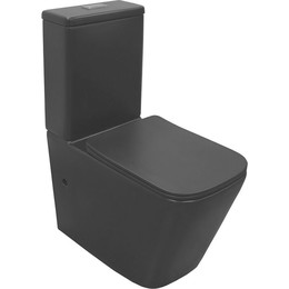 Унитаз-компакт безободковый Azario Black King AZ-8303D с тонкой крышкой микролифт, чёрный матовый, Цвет производителя: чёрный матовый - фото 