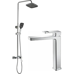 Душевой комплект Haiba: Душевая стойка HB24615 + смеситель для раковины высокий HB11615, цвет хром - фото 