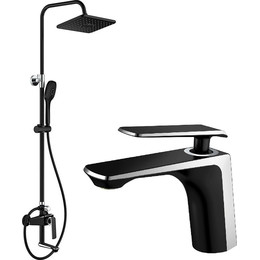 Душевой комплект Haiba: Душевая стойка HB24548-7 + смеситель для раковины HB10548-7, цвет чёрный/хром - фото 