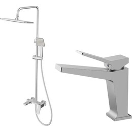 Душевой комплект Haiba: Душевая стойка HB24818 + смеситель для раковины HB10818, цвет хром - фото 