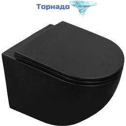 Унитаз подвесной безободковый Azario Grado AZ-0046-UQ1-MB с тонкой крышкой микролифт, чёрный матовый (Система смыва торнадо), Цвет производителя: чёрный матовый - фото 