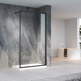 Душевая перегородка Veconi Korato 120 см KR81B-120-01-C8 (стекло 8 мм) с кронштейном в комплекте, чёрный матовый/прозрачное - фото 