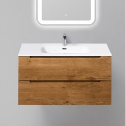 Тумба подвесная с раковиной BelBagno 90 см ETNA-900-2C-SO-RN-P (раковина LOV-900-LVB) Rovere Nature, Цвет фасада: Rovere Nature - фото 