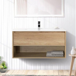 Тумба подвесная с раковиной BelBagno 100 см KRAFT-1000-1C-SO-RNN (раковина LOV-1000-LVB) Rovere Nebrasca Nature - фото 