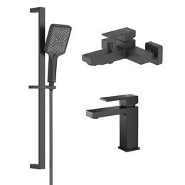 Набор смесителей 3 в 1 для ванны с коротким изливом Aquatek Либра AQ1630MB, чёрный матовый, Цвет производителя: чёрный матовый - фото 