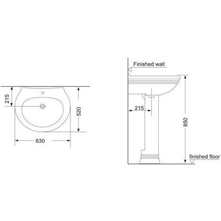 Раковина с пьедесталом Creo Ceramique Marseille 63 см - фото, картинка 3 Раковина с пьедесталом Creo Ceramique Marseille 63 см - фото 3