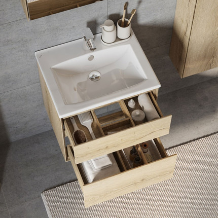 Тумба подвесная с раковиной Акватон Либерти 75 см 1A279501LYC70, дуб эльвезия - фото 2