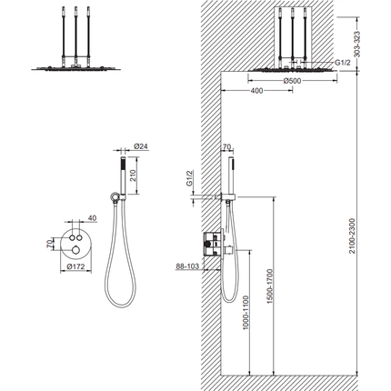 Душевая система для душа с термостатом Timo Saona SX-2370/18SM, чёрное золото (верхний душ 500 мм) - фото 7