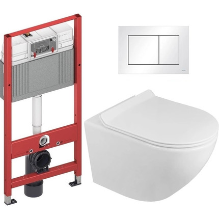 Инсталляция с подвесным унитазом комплект: TECEbase 2.0 9400413 с подвесным безободковым унитазом Azario Grado AZ-0046-N сиденье микролифт, крепление, кнопка смыва белая - фото 
