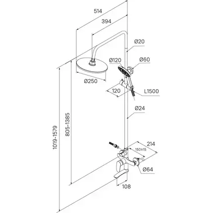 Душевая стойка Milardo Rora RORSB4FM06 - фото 8