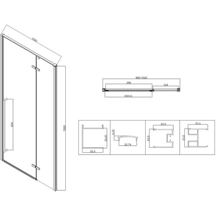 Душевое ограждение Vincea Slim-N 100x90 см VSR-5SN9010CLB, чёрный/прозрачное - фото 2