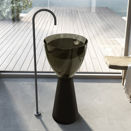 Раковина напольная прозрачная Abber Kristall 45 см AT2703Black-Vesuvian, черный/оливковый - фото 