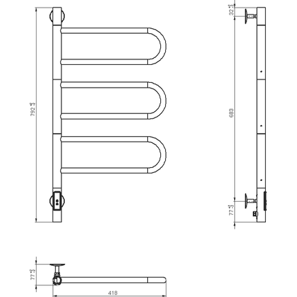 Полотенцесушитель электрический Vincea П6 400x800 мм, хром (возможность скрытого подключения) VTD-1R2CE - фото 5