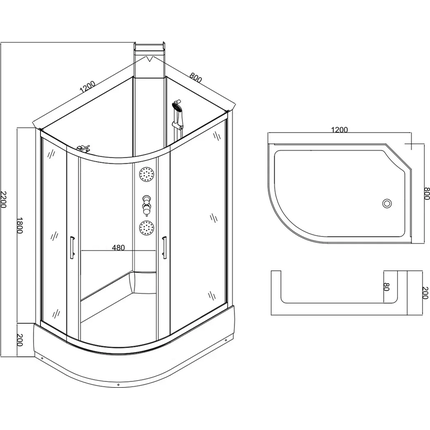 Гидробокс Taliente 120x80 см TA-128CB(R), чёрный/прозрачное - фото 9