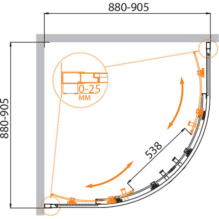 Душевое ограждение Cezares 90х90 см MOLVENO-R-2-90-C-BORO-IV, брашированное золото/прозрачное - фото 7
