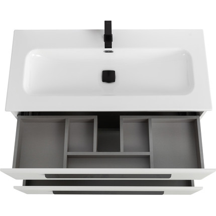 Тумба подвесная с раковиной Cezares ECO-CER-N-1000-2C-SO-BL 100 см (раковина CZR-8073-100) bianco lucido - фото 4