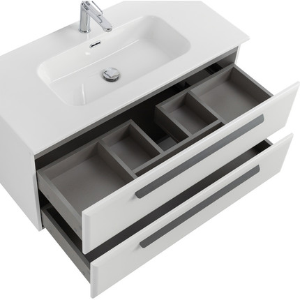 Тумба подвесная с раковиной Cezares ECO-CER-N-1000-2C-SO-BL 100 см (раковина CZR-8095-100) bianco lucido - фото 5