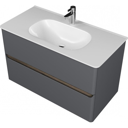 Тумба подвесная с раковиной Mirsant Savag 100 см (раковина Astra 100), серый матовый - фото 