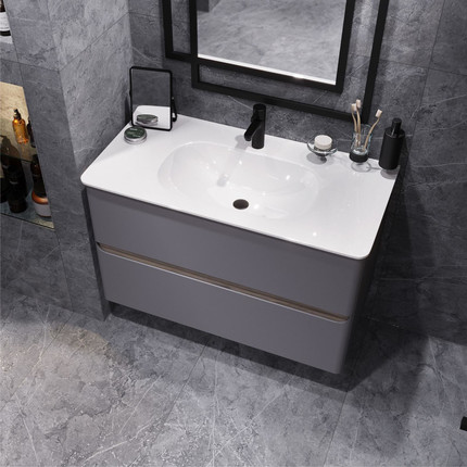 Тумба подвесная с раковиной Mirsant Savag 100 см (раковина Astra 100), серый матовый - фото 5