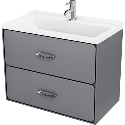 Тумба подвесная с раковиной Mirsant Viva 80 см (раковина Conte 80), серый матовый - фото 