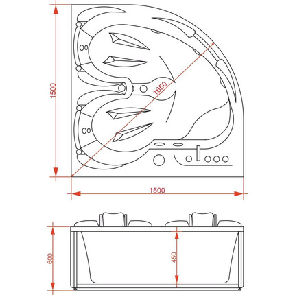 Ванна гидромассажная EvaGold 150x150 см OLB-826 - фото 7
