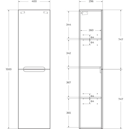 Пенал подвесной BelBagno ETNA-1500-2A-SC-WO-P-L 40 см, левый, Rovere Bianco - фото 6