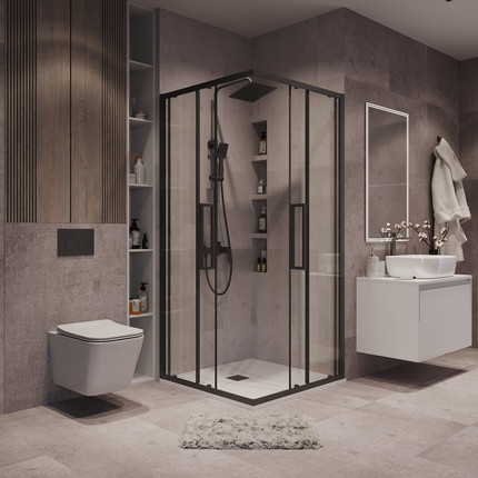 Душевое ограждение Grossman Cosmo 100x100 см 300.K33.02.1010.21.00, чёрный матовый/прозрачное - фото 