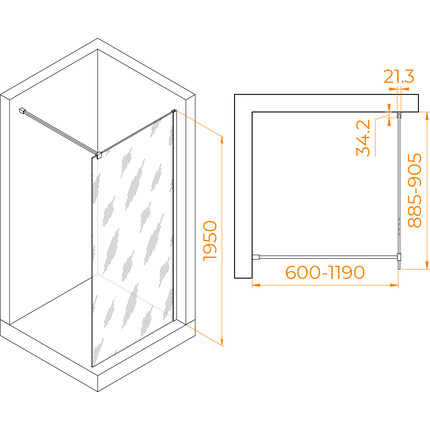 Душевая перегородка RGW WA-001 90x195 см 351000109-11 (стекло 10 мм) с кронштейном в комплекте, хром/прозрачное - фото 3