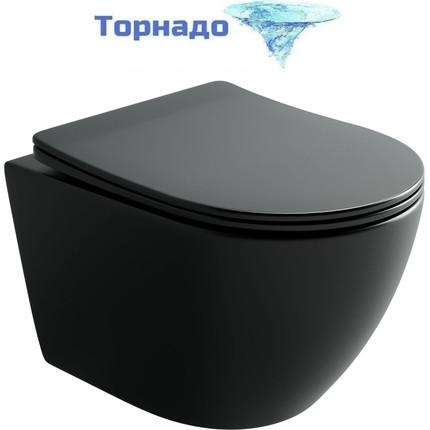 Унитаз подвесной безободковый Ceramicanova Uno CN11001TMB (система смыва Торнадо) с крышкой микролифт, чёрный матовый, Цвет производителя: чёрный матовый - фото 