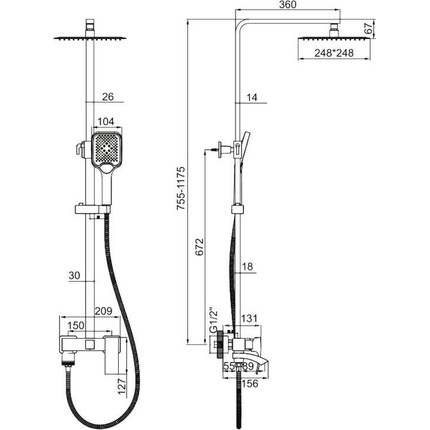 Душевая стойка Gerhans K19114D, оружейная сталь - фото 2