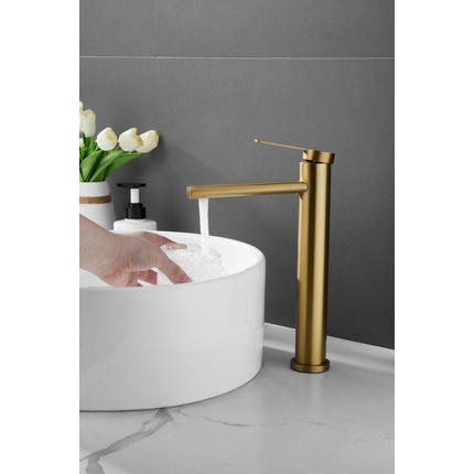 Смеситель для раковины высокий Belz B11813-5, золото брашированное - фото 4