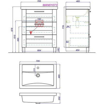 Тумба напольная с раковиной Aqwella Манчестер 70 см MAN01073 - фото 7