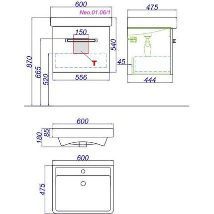 Тумба подвесная с раковиной Aqwella Нео 60 см Neo.01.06/1 - фото 9