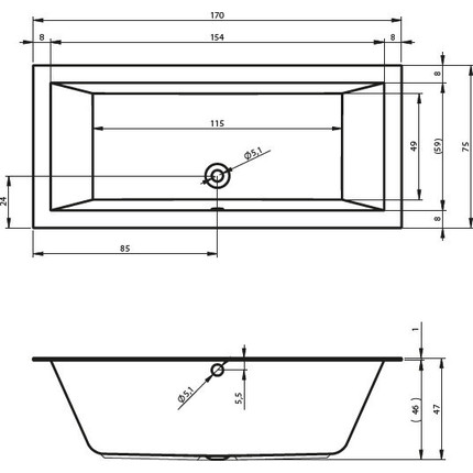 Ванна акриловая Riho LUGO VELVET 170x75 см B132001105, Размер - мм: 1700х750 - фото 5