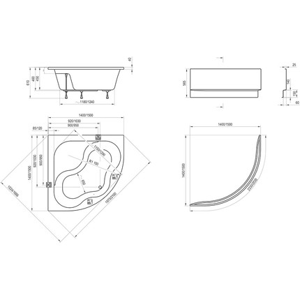 Ванна акриловая Ravak Gentiana 140x140 см CF01000000, Размер - мм: 1400х1400 - фото 6