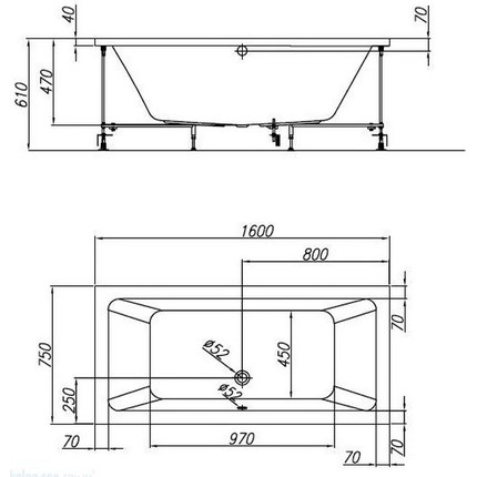 Ванна акриловая Kolpa-San Elektra 160x75 см, Размер - мм: 1600х750 - фото 6