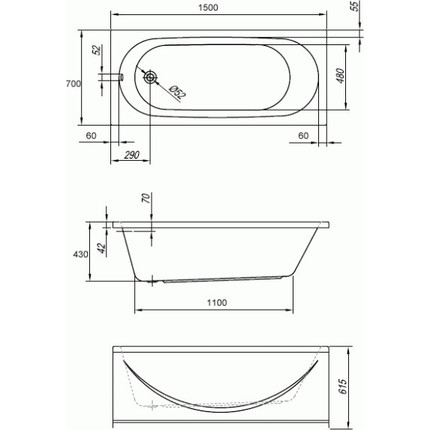 Ванна акриловая Kolpa-San Tamia 150x70 см, Размер - мм: 1500х700 - фото, картинка 6 Ванна акриловая Kolpa-San Tamia 150x70 см, Размер - мм: 1500х700 - фото 6